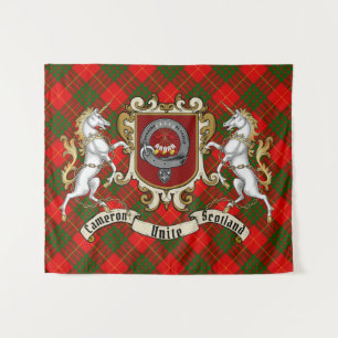 Cameron Clan Badge & Unicorns met Tartan Wandkleed