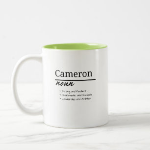Cameron, jongen gepersonaliseerde naam definitie tweekleurige koffiemok