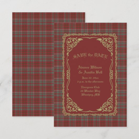 Cameron Lochiel Scottish Tartan Save The Date (Voorkant / Achterkant)