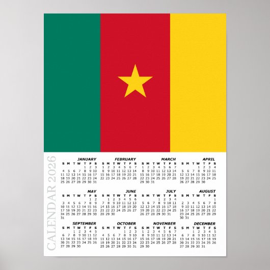 Cameroon 2026 Calendar, Large, Cameroon Flag Poster (Voorkant)