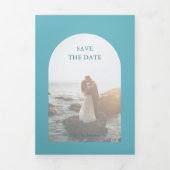 Camila Aqua Arch Modern Wedding Save the Date Drieluik Aankondiging (Cover)