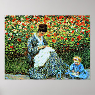 Camille Monet and Child in Artistist's Garden Poster