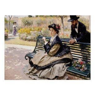 Camille Monet op een tuinbank Perfect Poster