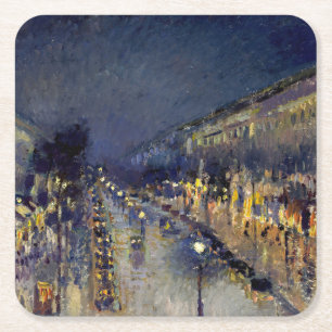 Camille Pissarro - Boulevard Montmartre bij nacht Vierkante Kartonnen Onderzetter
