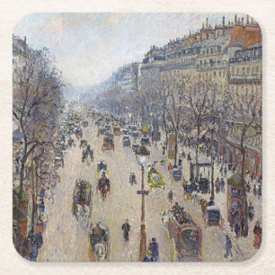 Camille Pissarro - Boulevard Montmartre, ochtend Vierkante Kartonnen Onderzetter
