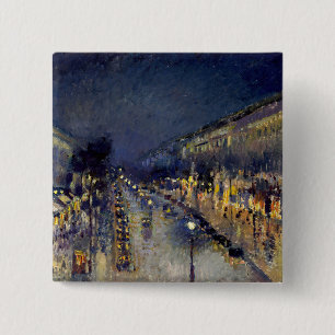 Camille Pissarro - Boulevard Montmartre 's Nachts Vierkante Button 5,1 Cm