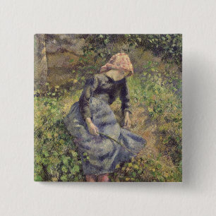 Camille Pissarro Meisje met een stok, 1881 Vierkante Button 5,1 Cm
