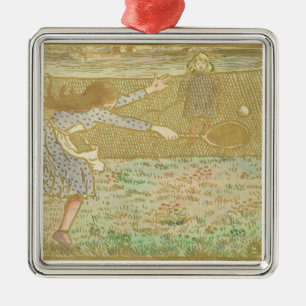 Camille Pissarro Meisjes die Tennis spelen uit ' Metalen Ornament