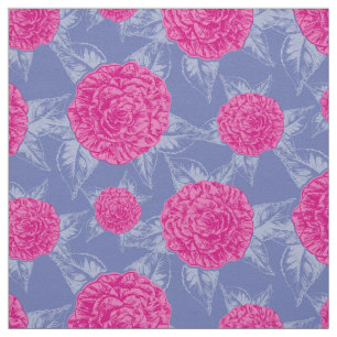 Camillia inkt tekening gepatterd roze blauw weefse stof