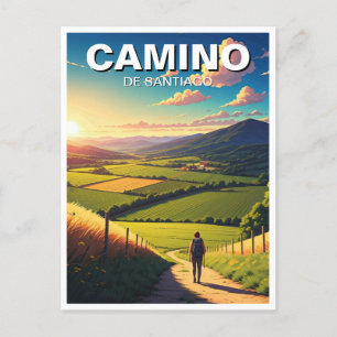 Camino de Santiago Hiker Wandeltocht Zonsondergang Briefkaart