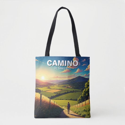 Camino de Santiago Hiker Wandeltocht Zonsondergang Draagtas (Voorkant)