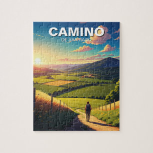 Camino de Santiago Hiker Wandeltocht Zonsondergang Legpuzzel