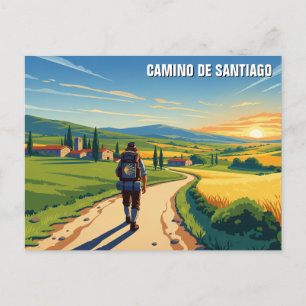Camino de Santiago Hiker Zonsondergang Feestdagenkaart