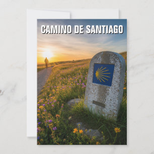 Camino de Santiago Hiker Zonsondergang Feestdagenkaart