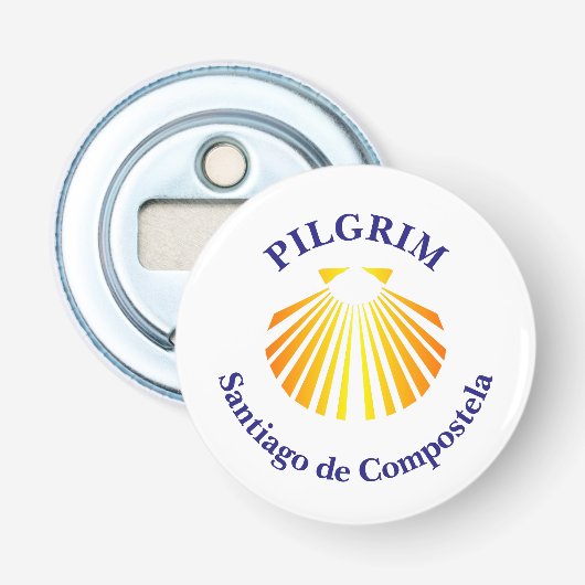 Camino de Santiago pelgrim Button Flesopener (Voorkant)