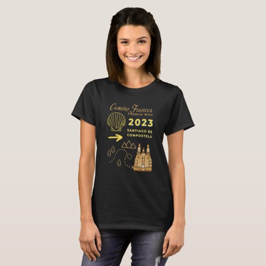 Camino Frances French Way 2023 Santiago de Compost T-shirt (Voorkant volledig)