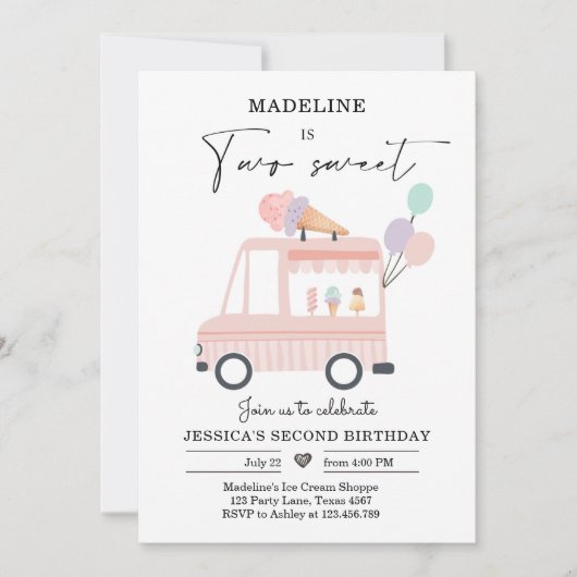 Camion à crème glacée 2e anniversaire Invitation r (Devant)