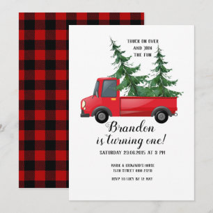 Camion Bois Rouge Plaid Invitation de premier anni
