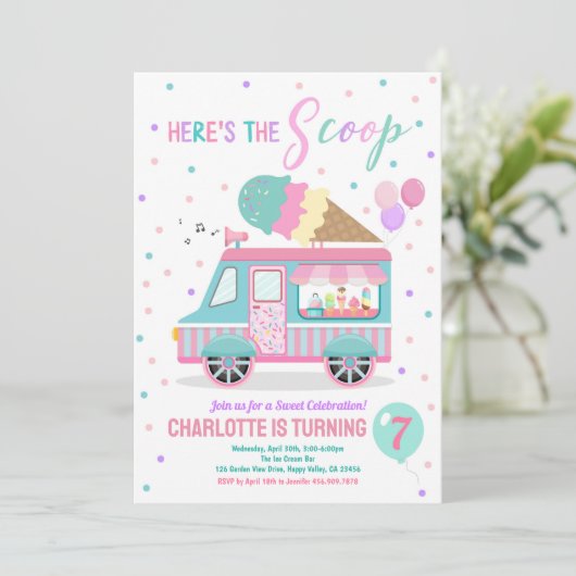 Camion Crème de glace Anniversaire Fête Invitation (Debout devant)