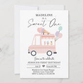 Camion crème glacée 1er anniversaire Invitation ro (Devant)