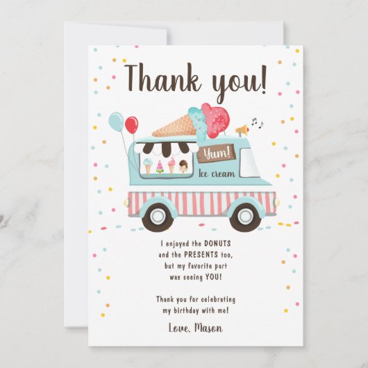 Camion crème glacée Sweet Time Boy Carte de remerc (Devant)