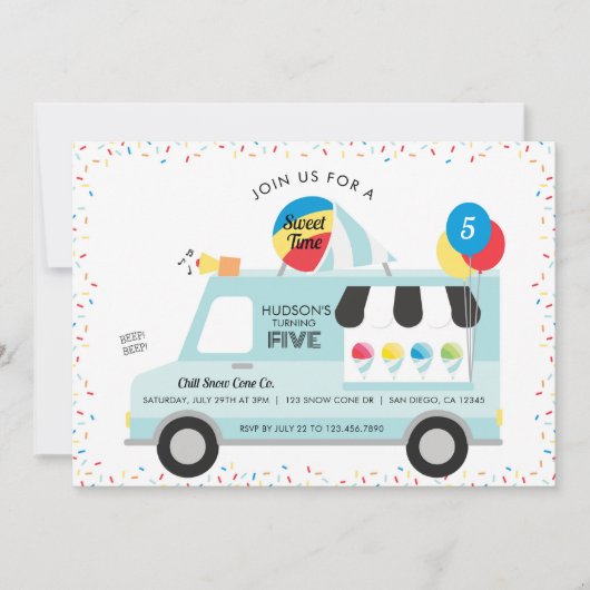 Camion de cône de neige Invitation de fête d'anniv (Devant)