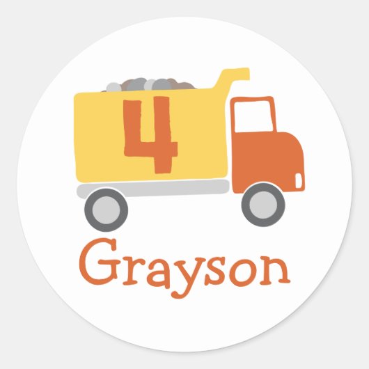 Camion de construction 4e Stickers de fête d'anniv (Devant)