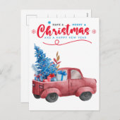 Camion de Noël rouge Illustration voeux de vacance (Devant / Derrière)