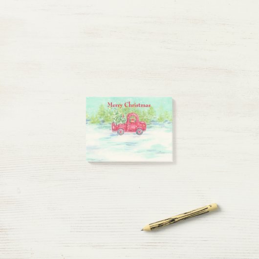 Camion de ramassage rouge de Noël Post-it Note Pad (Sur un bureau)