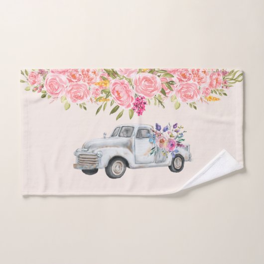 Camion de ramassage vintage avec fleurs rustique (Serviette à main)