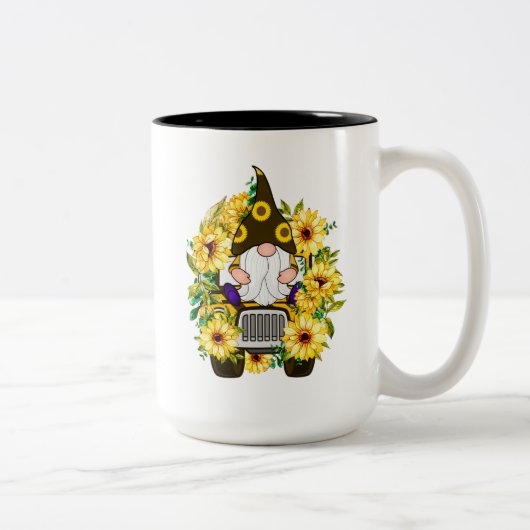 Camion de tournesol Gnomes Mug à café à deux tons (Droit)