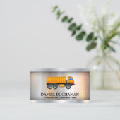 Camion de travail jaune | Carte de visite métalliq (Debout devant)