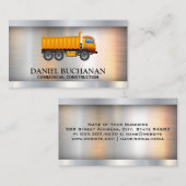 Camion de travail jaune | Carte de visite métalliq (Devant / Derrière)