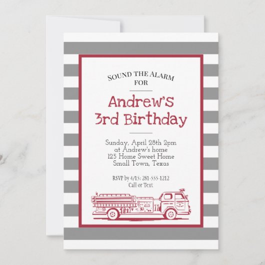Camion d'incendie rouge et gris Invitation d'anniv (Devant)