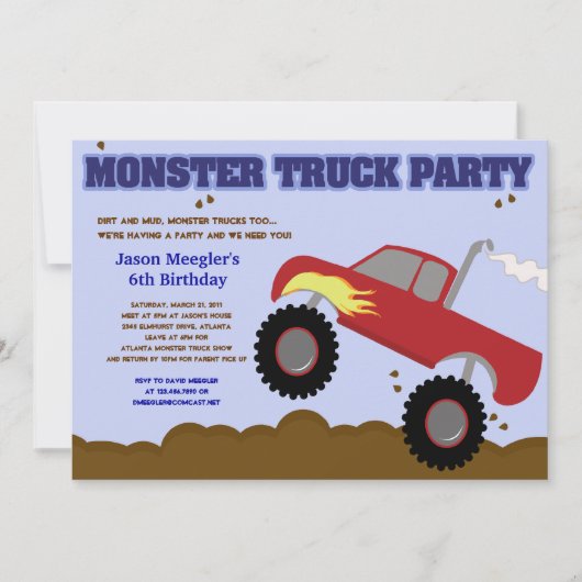 CAMION MONSTER 5x7 (Camion rouge) Invitations d'an (Devant)