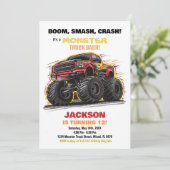 Camion Monster jaune rouge Invitations d'anniversa (Debout devant)
