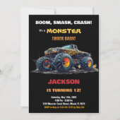 Camion Monster noir jaune Invitations d'anniversai (Devant)
