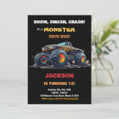 Camion Monster noir jaune Invitations d'anniversai (Debout devant)