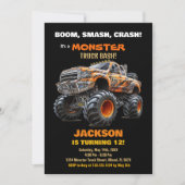 Camion Monster Orange foncé Invitations d'annivers (Devant)