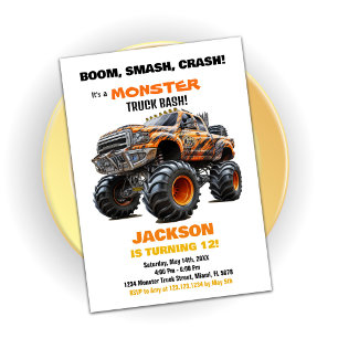 Camion Monster Orange foncé Invitations d'annivers