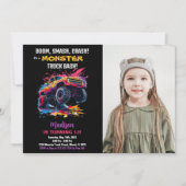 Camion Monster Rose Invitations Anniversaire Photo (Devant)