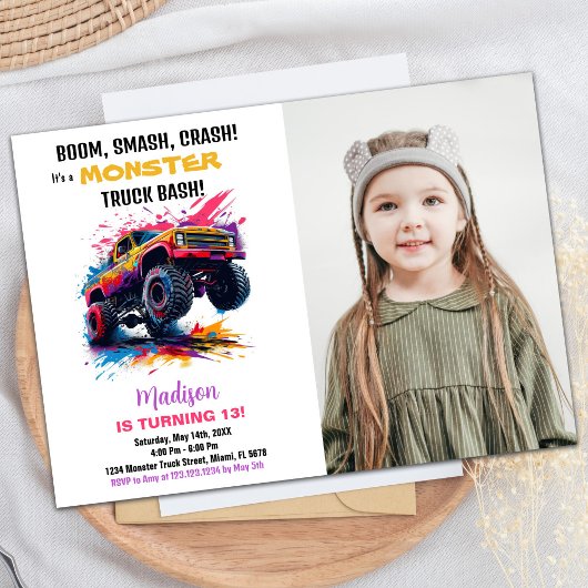 Camion Monster Rose Invitations Anniversaire Photo