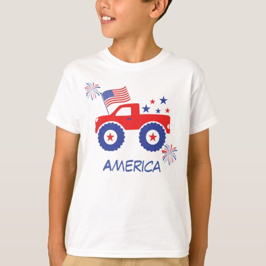 Camion monstre avec drapeau américain T-shirt (Devant)
