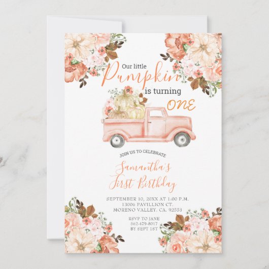 Camion Pink Peach Aquarelle Citrouille  Invitation (Devant)