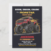 Camion Red Black Monster Invitations Anniversaire (Devant)