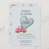 camion rose & coeur anniversaire Invitation (Devant / Derrière)