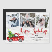 Camion rouge de Noël 3 photo Carte magnétique de v (Devant / Derrière)