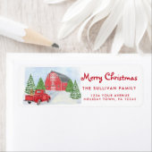 Camion rouge et grange étiquette de retour de Noël (En situation)