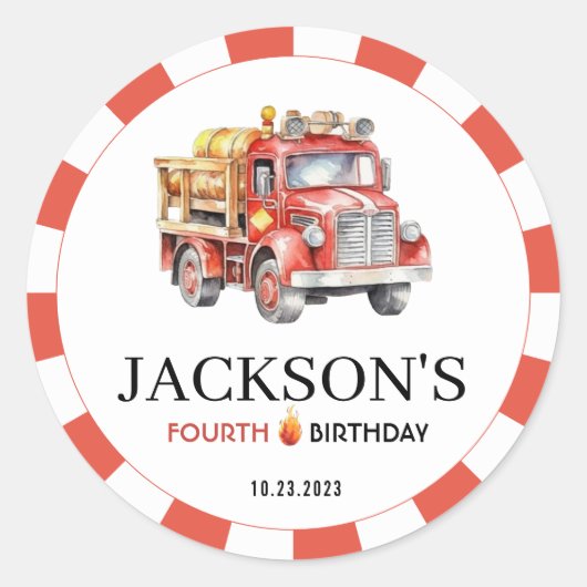 Camion rouge pompier garçon autocollants d'anniver (Devant)