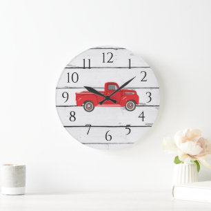 Camion Rouge Russe Shiplap Grande horloge